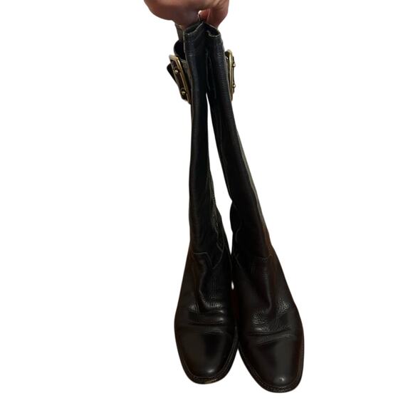 Coach Victoria Black Leather Riding Boots Brass Buckles Size 6.5 Minimalist - Picture 5 of 13